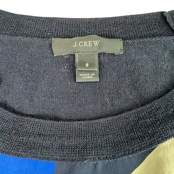 J.Crew Silk Front Merino Wool Sweater Size S | Blue Tan Geometric Print - Picture 6 of 10